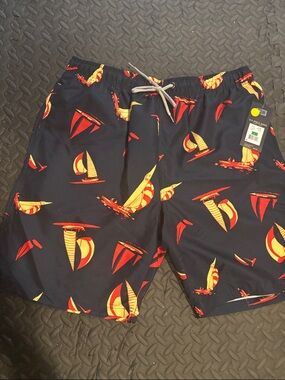 NWT U.S. Polo Assn. Navy Board Shorts with Red & Yellow Sailboat Print